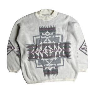 Vintage Garland Aztec Knit Sweater White/Gray Unisex L